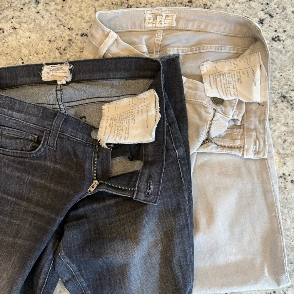 Current/Elliot Women's Black and Light Grey Jeans, Size 26 - Picture 2 of 5